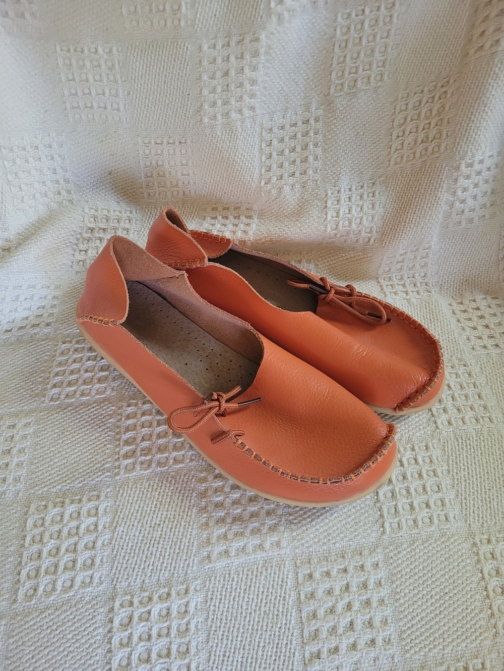 Orange Leather Slip-On Loafers